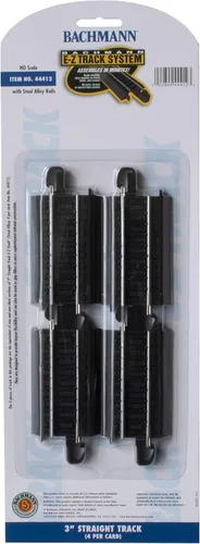 Vista 4 de Bachmann Trenes - PISTA A PRESENTACIÓN E-Z 3" RECTA (4/tarjeta) - Riel de aleación de acero con plataforma negra - Escala HO