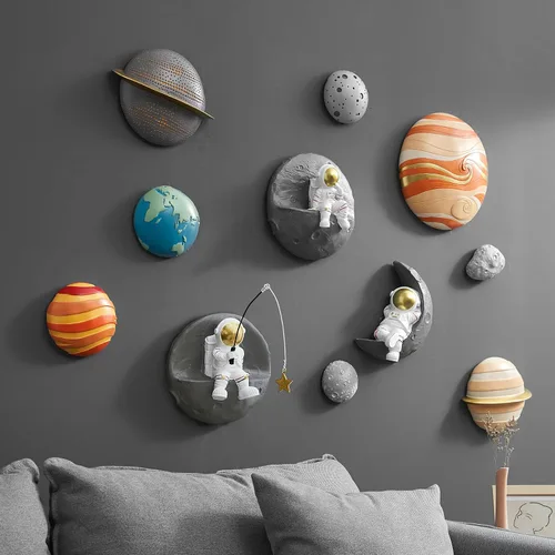 Vista 8 de AWNR Esculturas de pared en 3D con temática espacial y planetas