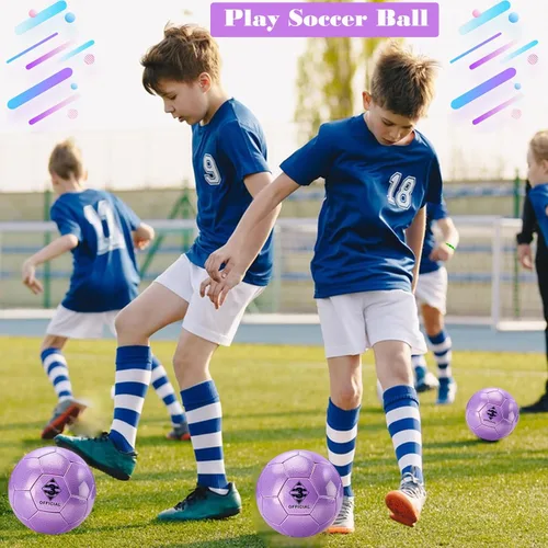 Vista 3 de Glitter Purple Soccer Ball Size 3 with Pump & Needle/Mesh Bag, Sofu PU Soccer Ball Kit for Indoor Outdoor Practicing Training Playing Gift Teens