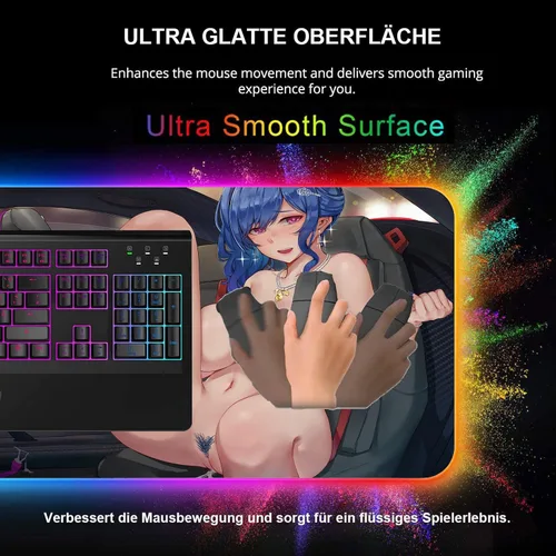 Vista 3 de Anime Girl - Alfombrilla de mouse sexy para computadora de juegos RGB grande gamer XXL, alfombra grande LED de PC con pechos retroiluminados, pecho
