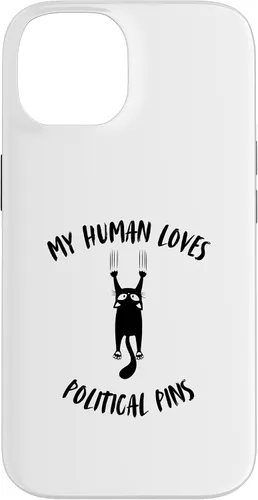 Vista 4 de iPhone 16 My Human Loves Political Pins - Cat Parent Hobby Lover Case