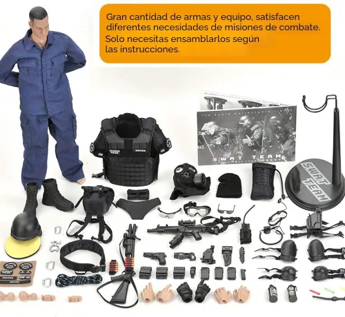Vista 3 de YEIBOBO! Figura de acción de equipo SWAT de las Fuerzas Especiales, altamente detallada de 12 pulgadas (ASSUALTER)