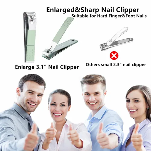 Vista 6 de Juego de manicura para hombres y mujeres, juego de cortaúñas de acero inoxidable 8 en 1, herramientas de cuidado personal con estuche de viaje Verde