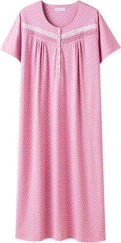 Vista 16 de Keyocean - Camisones para mujer, suaves, 100% algodón, mangas cortas, cómodas, camisolas de dormir para damas Floral azul