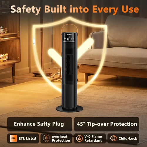 Vista 3 de Calentadores espaciales para uso en interiores, calentador eléctrico de 26 pulgadas y 12 pies/s con control remoto, calentadores eléctricos de 1500