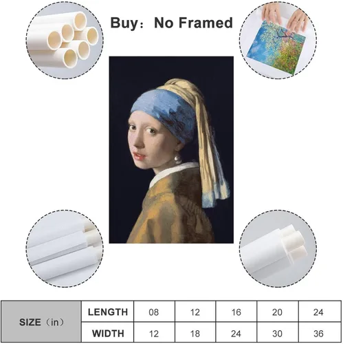 Vista 2 de NJYXART Johannes Vermeer Girl with a Pearl Earring - Arte de pared en lienzo con retrato clásico, reproducción de pintura al óleo, decoración