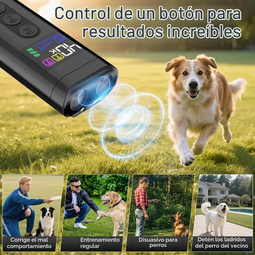 Vista 5 de Dog Bark Deterrent Device, 65 FT Range,3X Ultrasonic Bark Deterrent Device & Ultrasonic Dog Trainer - Anti-Barking Device with Color Display, Safe &