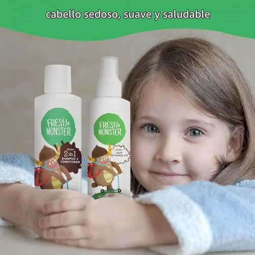 Vista 5 de Fresh Monster Spray desenredante para niños de 8.5 onzas y champú 2 en 1