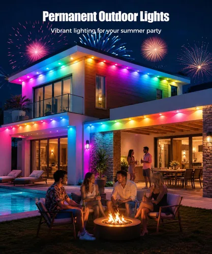 Vista 4 de Luces Permanentes para Exterior, 15 metros RGB + IC Luces LED Inteligentes para Aleros con Aplicación y Control Remoto, IP67 Impermeables, para 50ft