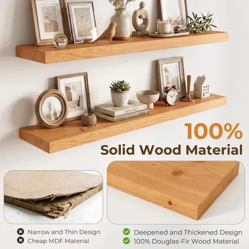Vista 7 de Estantes flotantes de 20 pulgadas para pared, estante flotante de madera maciza de alta gama con soporte invisible resistente, estantes de pared