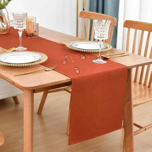 Vista 13 de Faux Linen Small Table Runner Water Resistant 13 x 36 in, Brown Farmhouse Short Table Runners, Coffee Table Runner, Dresser Runners for Bedroom