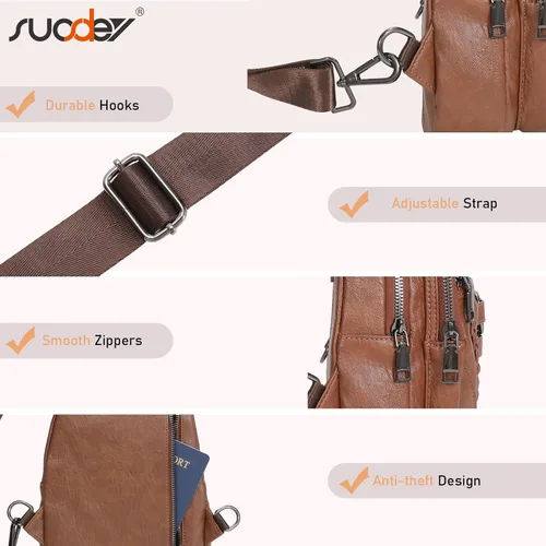 Vista 6 de SUOSDEY 2024 Sling Bag for Women Leather Crossbody Bags for Women Trendy Chest Bag Traveling Walking
