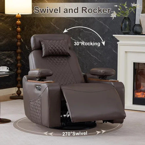 Vista 4 de Power Swivel Rocker Recliner Chair for Living Room, Dark Brown