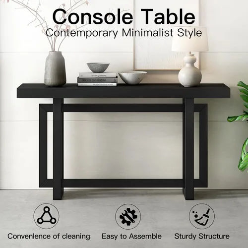 Vista 7 de Mesa consola de madera maciza, 59.1 pulgadas, entrada extralarga, mesa de sofá para entrada, pasillo, sala de estar, vestíbulo, estilo minimalista