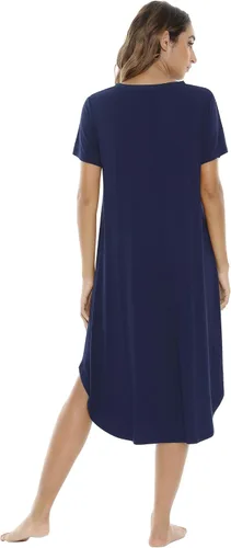 Vista 3 de NACHILA Camisones para mujer, viscosa hecha de bambú, cuello en V, manga corta, ropa de dormir fresca
