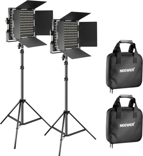 Vista 13 de NEEWER Paquete de 2 luces LED de video RGB1200 con control de aplicación/2.4G, kit de iluminación clave con soportes de trípode y bolsa