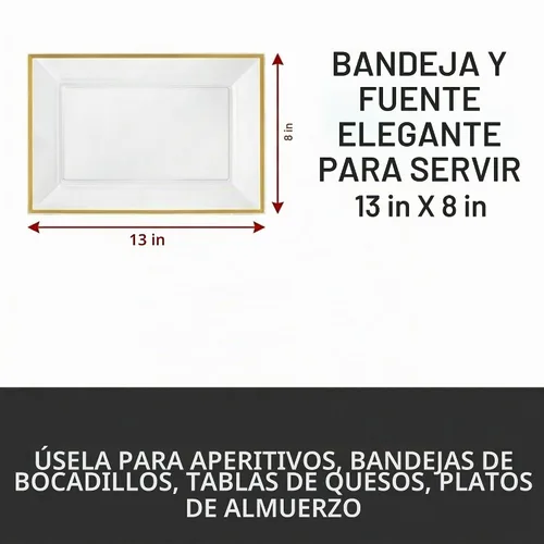 Vista 2 de Bandeja de Servir de Plástico Transparente (Paquete de 4) Bandejas y Platos Desechables Transparentes con Borde Dorado para Servir Alimentos Borde