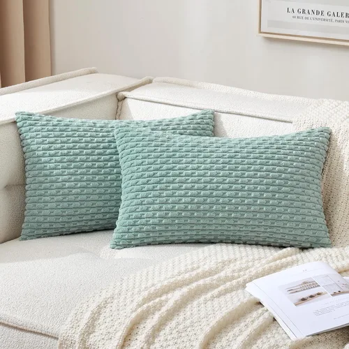 Vista 50 de MIULEE - Juego de 2 fundas decorativas cuadradas para cojines, de pana suave y con estilo campestre bohemio a rayas para decorar hogar, sofá, cama
