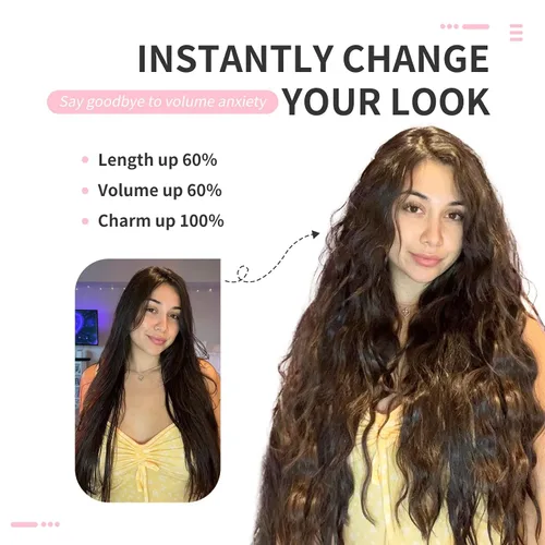 Vista 5 de Flufymooz - Extensiones de cabello con clip, 6 unidades, extensiones de cabello largas con ondas de sirena, sintético, postizo para mujer, 24 Marrón