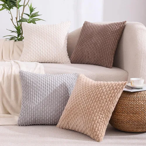 Vista 6 de VAKADO - Juego de 4 fundas de almohada decorativas negras de 16 x 16 pulgadas para sofá, pana neutra, decoración rústica de estilo granja para sala