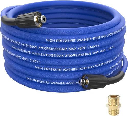 Vista 13 de Manguera de lavado a presión de 25 pies, manguera azul súper flexible de 1/4 pulgadas, manguera de agua a presión resistente a las torceduras