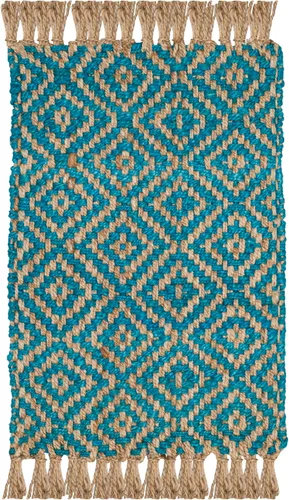 Vista 26 de SAFAVIEH Natural Fiber Collection - Alfombra decorativa, 2.3 x 4 pies, azul tropical y natural, yute bohemio con borlas de diamante, hecho a mano