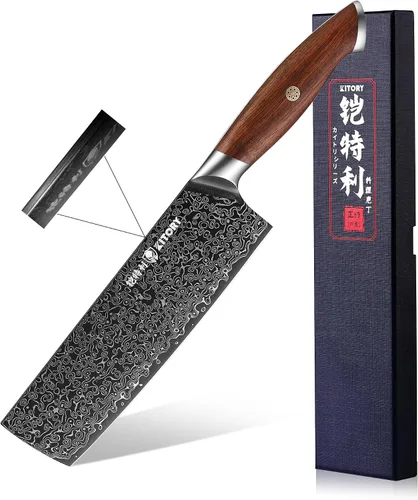 Vista 8 de Cuchillo Santoku de Damasco de 73 capas, 10Cr15CoMoV HC núcleo de corte, estilo japonés Premier Kitchen Chefs Gadget w/t caja de regalo D1santoku