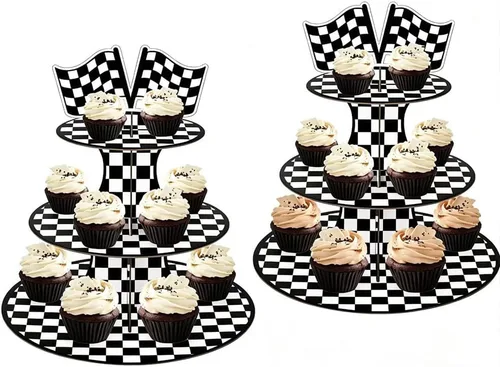 Vista 12 de MRPAPA - Soporte para cupcakes de cartón negro dorado de 3 niveles, torre BLACK-2PCS