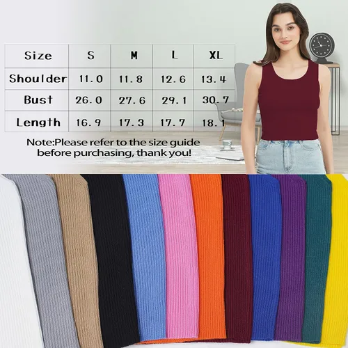 Vista 5 de Women's Casual Tank Top Solid Color Basic Sleeveless Crew Neck Ribbed Knit Crop Top