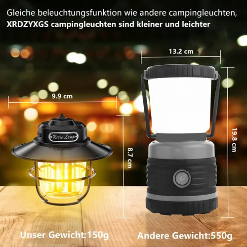 Vista 6 de Linterna de campamento, luz portátil para camping, linternas recargables 4 modos de luz (1300-6500 K), brillo ajustable, linterna para tienda LED