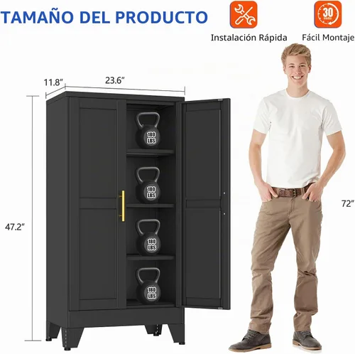 Vista 2 de GAIOUS Armario de almacenamiento de garaje de metal de 47.2 pulgadas de alto, archivador con puerta y estantes ajustables, gabinete de herramientas