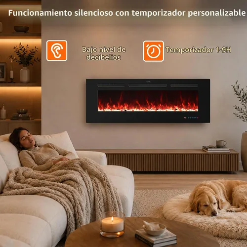 Vista 4 de Insertos de chimenea eléctrica de 48 pulgadas, chimenea eléctrica empotrada y de pared, chimenea lineal con termostato, pantalla táctil y control