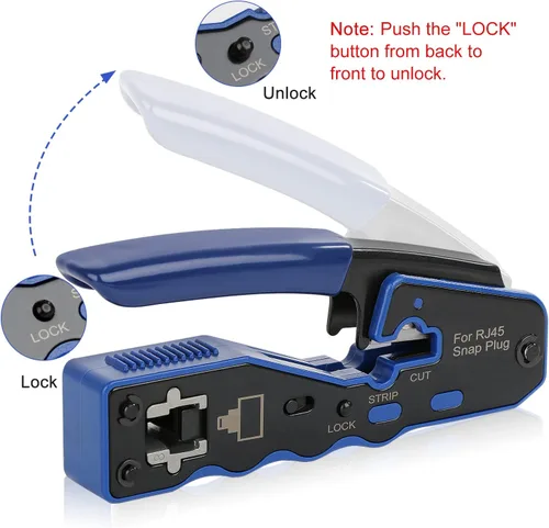 Vista 9 de Kit de herramientas de crimpado RJ45 para conectores modulares Cat5e Cat6 Cat6a 8P8C, herramienta de crimpado Ethernet todo en uno y probador