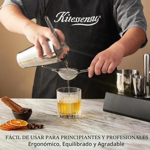 Vista 3 de KITESSENSU Boston Shaker Set Mixology Bartender Kit Kit de coctelera premium con soporte Accesorios profesionales para herramientas de bar