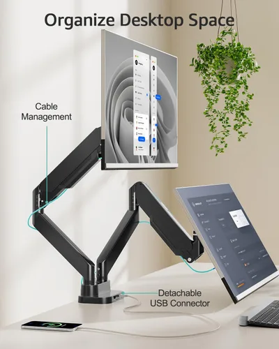 Vista 6 de MOUNT PRO Soporte de escritorio para monitor dual para pantalla ultraancha de 39 pulgadas de hasta 33 libras, brazo de monitor resistente, brazos