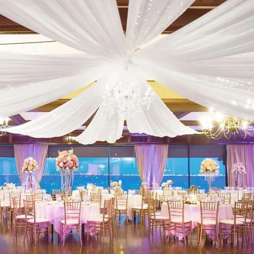 Vista 13 de FOTSHARER Cortinas de techo azul bebé para boda, 2 paneles de 5 x 20 pies, gasa para arco de boda, cortinas de techo para telón de fondo, decoración