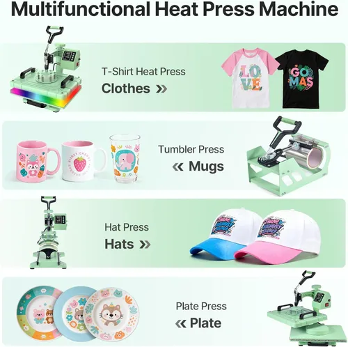 Vista 5 de Máquina de prensa de calor Slendor 12x15 pulgadas, máquina de prensado digital de 360 grados 5 en 1 para camisetas, tazas, sombreros, placas