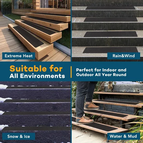 Vista 7 de VOISEN Peldaños para escaleras al aire libre, 4" x 30" paquete de 20, tiras antideslizantes precortadas, cinta adhesiva de agarre, impermeable