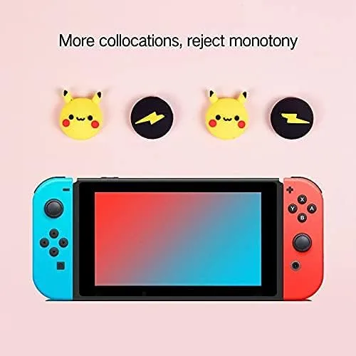 Vista 5 de PERFECTSIGHT 4 tapas de agarre para el pulgar compatibles con consola Nintendo SwitchOLEDLite funda de botón analógico 3D de silicona suave Kawaii