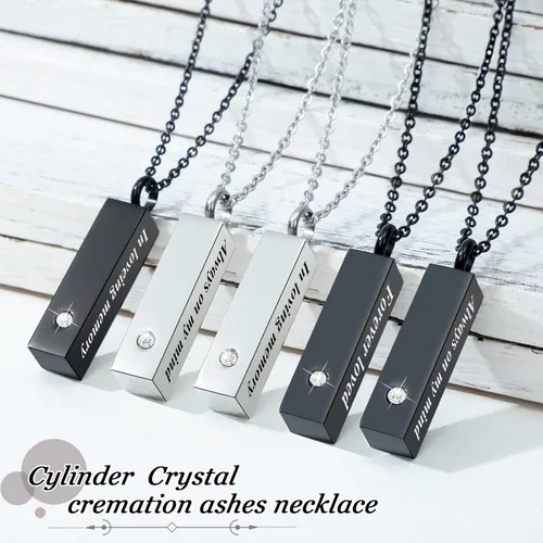 Vista 5 de Collar de urna para cenizas para hombres y mujeres, joyería de cremación para cenizas de acero inoxidable, pequeño colgante de recuerdo para cenizas