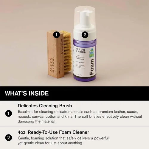 Vista 8 de Jason Markk Quick Clean & Suede - Kit de limpieza de 4 piezas, cepillo de gamuza y borrador de manchas, espuma lista para usar y cepillo delicado