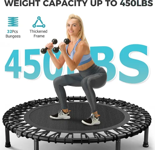 Vista 3 de Trampolín de rebote de 40 pulgadas/48 pulgadas para adultos con cuerdas elásticas, rebote de ejercicio para adultos para entrenamiento en interiores
