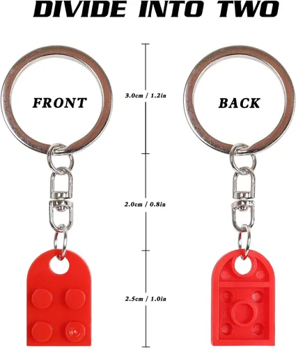 Vista 2 de Heart Keychain Set for Couples, Brick Heart Keychain for Boyfriend Girlfriend, 2 Pcs Matching Heart Colorful Keychains.