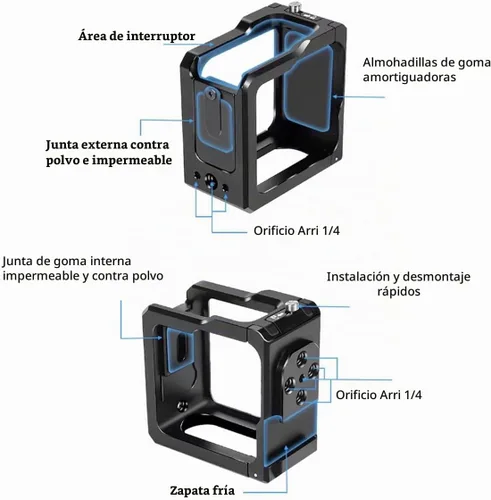 Vista 6 de Marco protector de jaula de aleación de aluminio para Gopro Hero 11 Black