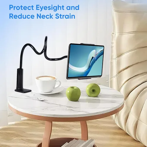 Vista 4 de Lazy Bracket Soporte para tableta de cuello de cisne para cama, soporte ajustable de brazo largo flexible de 360 grados para soporte de teléfono