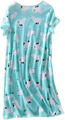 Vista 2 de ENJOYNIGHT - Camisones de algodón para mujer, tallas extragrandes, camisa de dormir de manga corta con estampado