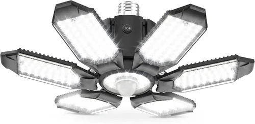 Vista 9 de Bombilla LED para garaje AYSEMO de 15000 lm - Luces LED de techo ajustables en 360° con 6+1 paneles deformables, 6500 K de luz diurna, base