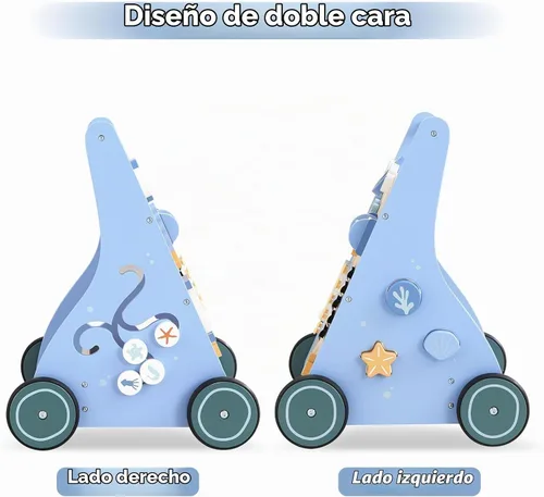 Vista 6 de Beright Caminante de madera para bebés con ruedas Montessori Walker, centro de múltiples actividades, desarrolla habilidades motoras y estimula