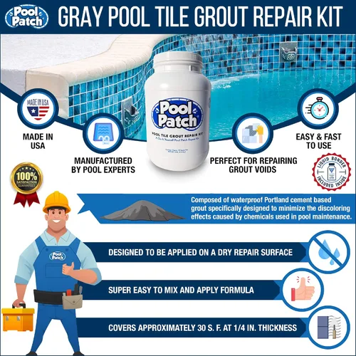 Vista 2 de Pool Patch Kit de reparación de lechada para azulejos de piscina gris, 10 libras, gris