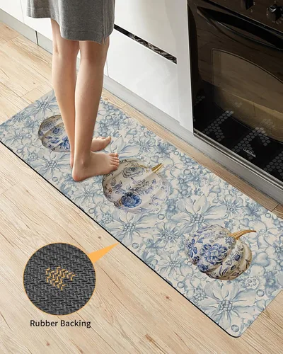 Vista 4 de Tapete de baño con diseño de flores y azulejos de calabazas para bañera, antideslizante, de secado rápido y absorbente, de tierra de diatomeas